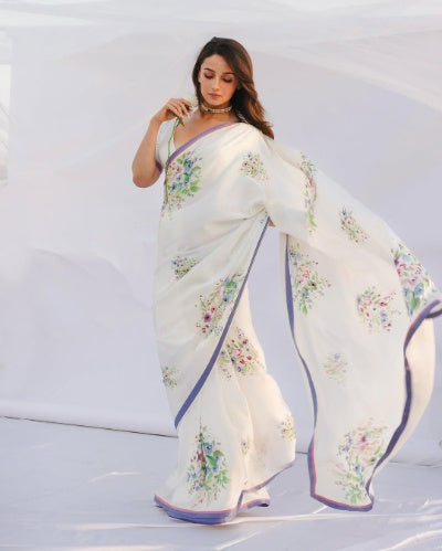 Bright Moss Satin Printed Saree