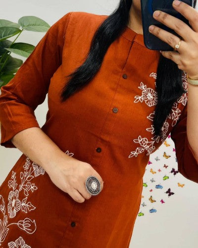 Stylish Ethnic Top Pant Set with Embroidery