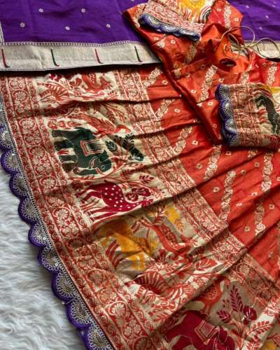 Animals Bandhej Leheriya Viscose Tissue Silk Lehenga with Paithani Blouse and Muniya Border Dupatta