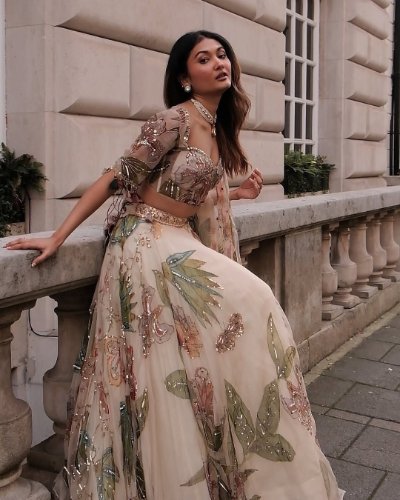 Organza Silk Digital Floral Printed Sequins Work Suit