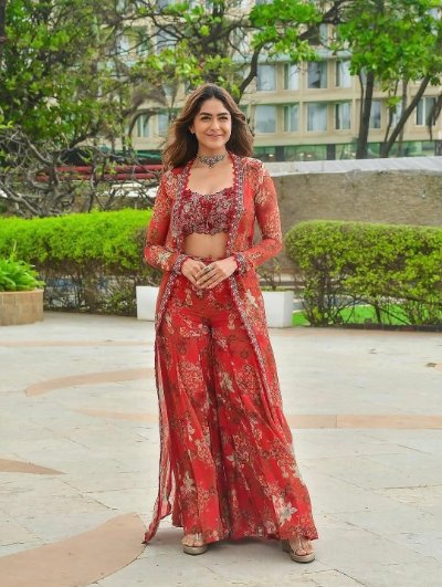 Embroidered Georgette Cape Set with Sharara and Silk Blouse