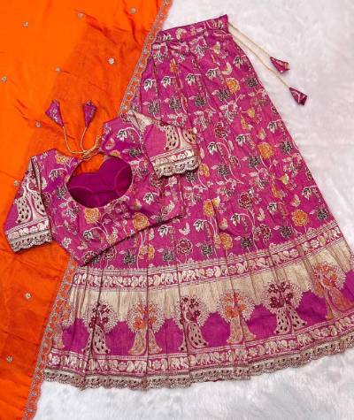 Paithani Tissue Silk Embroidered Lehengha Choli with Duppta