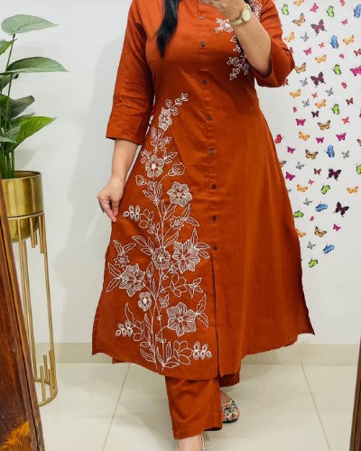 Stylish Ethnic Top Pant Set with Embroidery