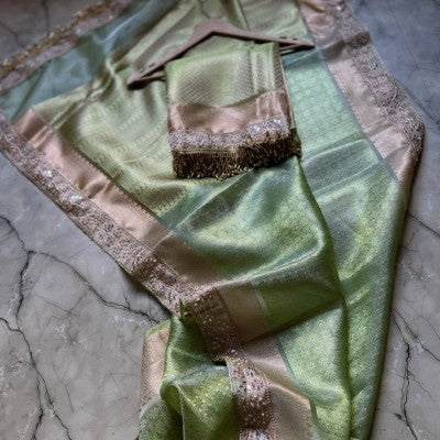 Banarasi Tissu Lace Work Saree with Zari Weaving