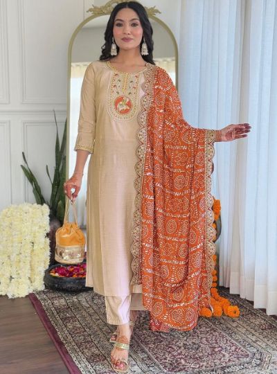 Embroidery Work Chinnon Digital Printed Dress