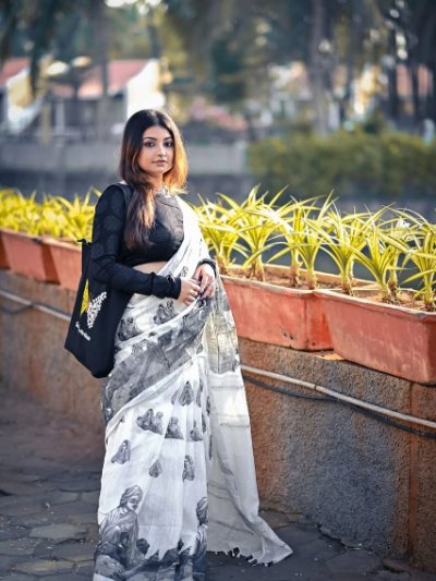 Soft Linen Print Digital Print Saree