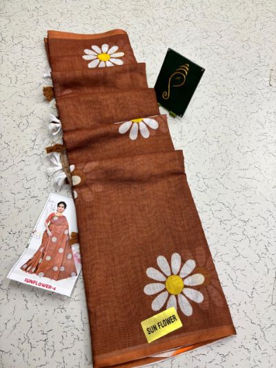 Khadhi Linen Cotton Saree with Contrast Blouse and Tassels