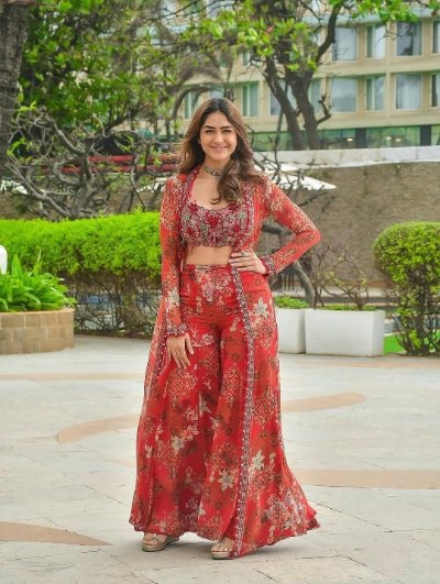 Embroidered Georgette Cape Set with Sharara and Silk Blouse