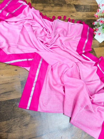 Exclusive Summer Special Original Mul Mul Tested Silver Jhari Line Mahapar Saree