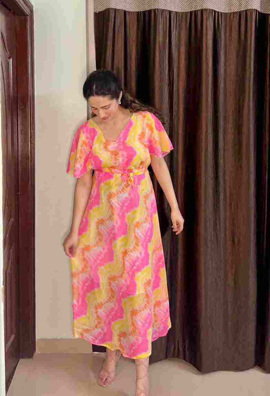 New Summer Waist Print Floral Maxi Dress