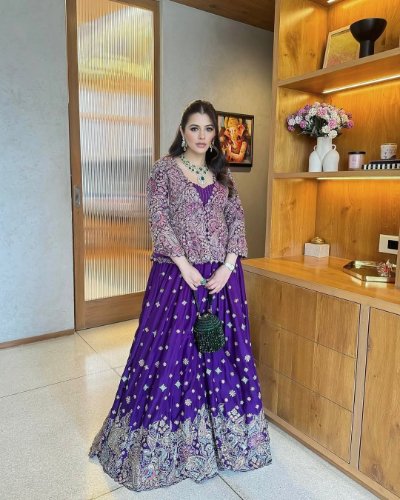 Purple Gown Jacket Set