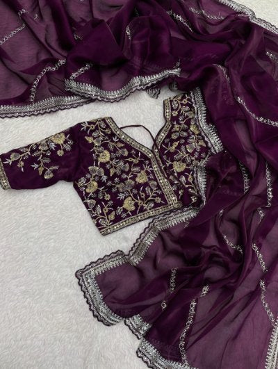 Zimmy Choo Satin Sequence Saree with Embroidery Blouse